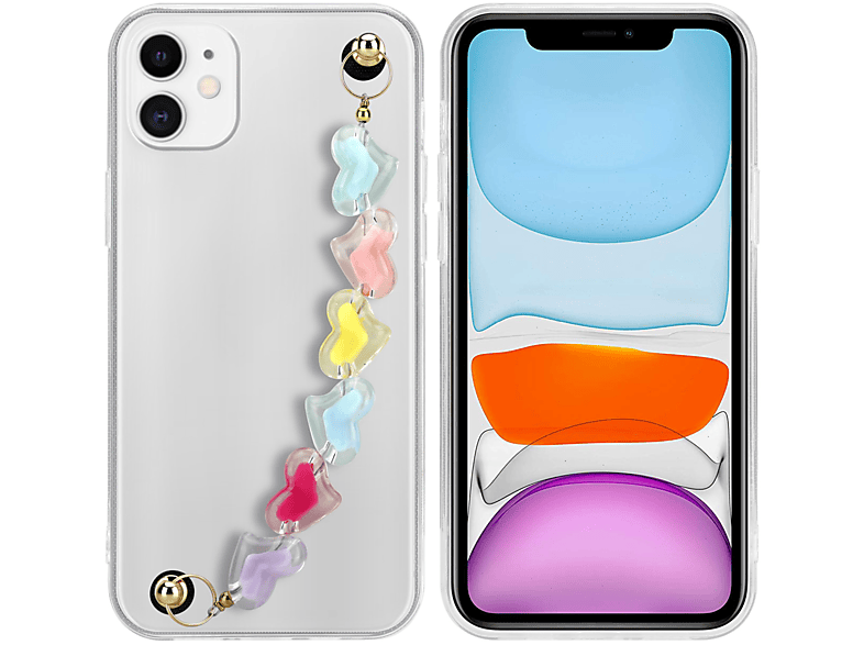CADORABO TPU Perlen Handschlaufen Hülle, Backcover, Apple, iPhone 11, Transparent mit bunten