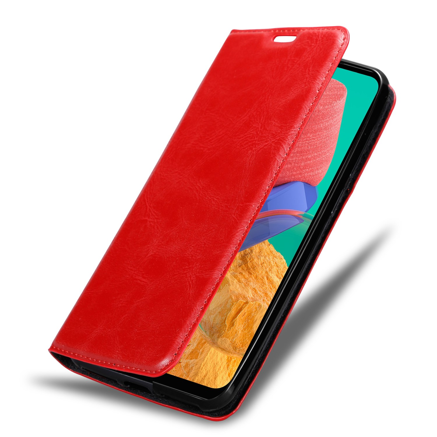 CADORABO Book Hülle Invisible M33 Bookcover, Samsung, 5G, ROT Magnet, Galaxy APFEL