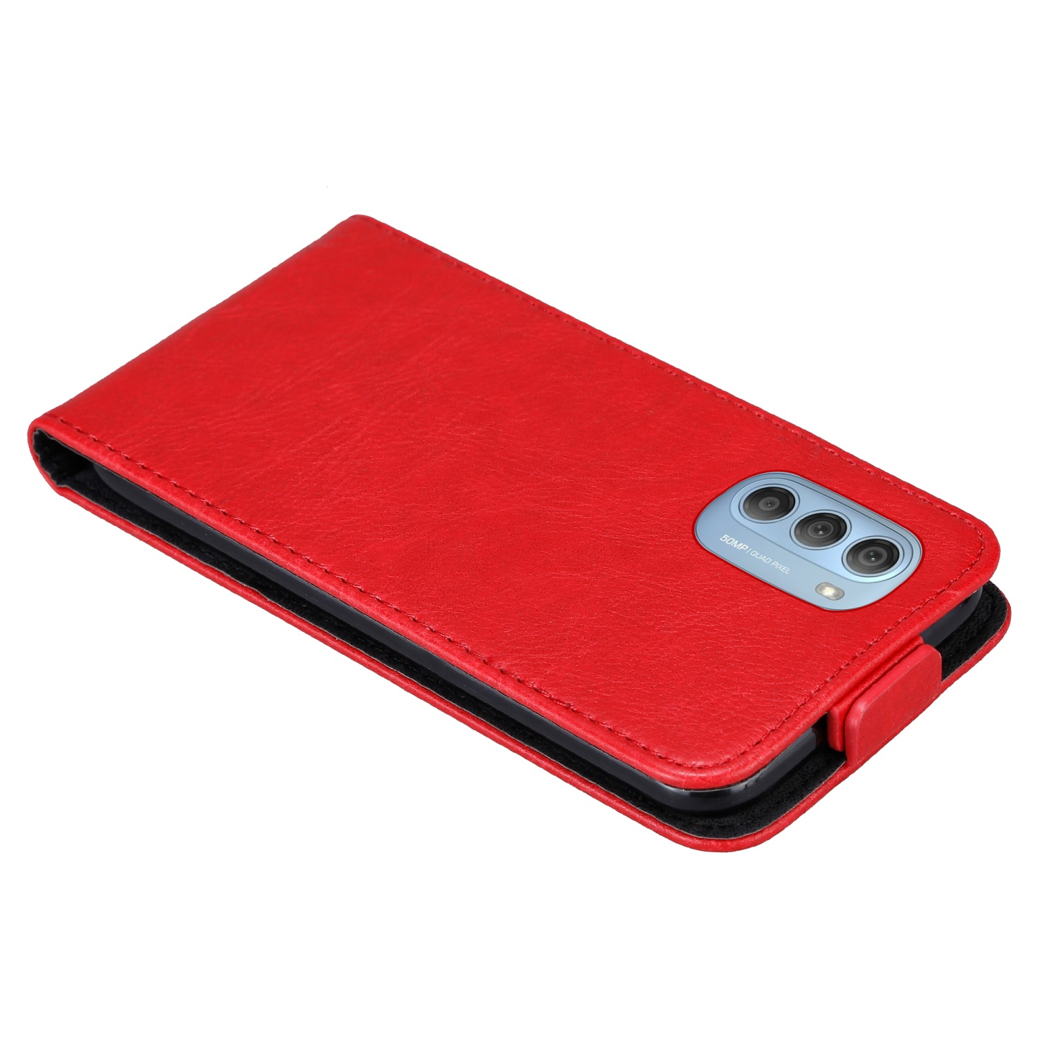 Custodia per telefono rossa con un telefono all'interno.