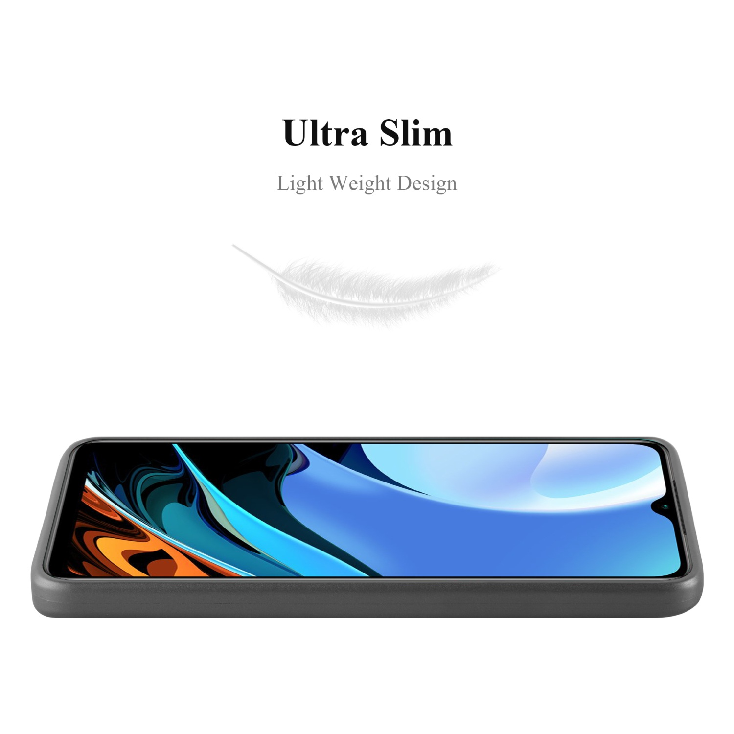Una funda de teléfono negra con un diseño delgado. El teléfono está colocado en la funda.