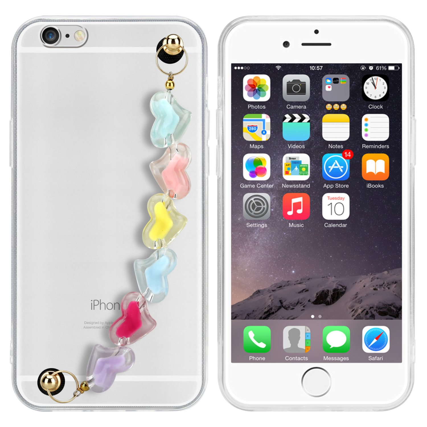 Apple, Backcover, Schutzhülle Transparent bunten 6S, iPhone mit 6 CADORABO mit Kette, Herzen / Handgelenk