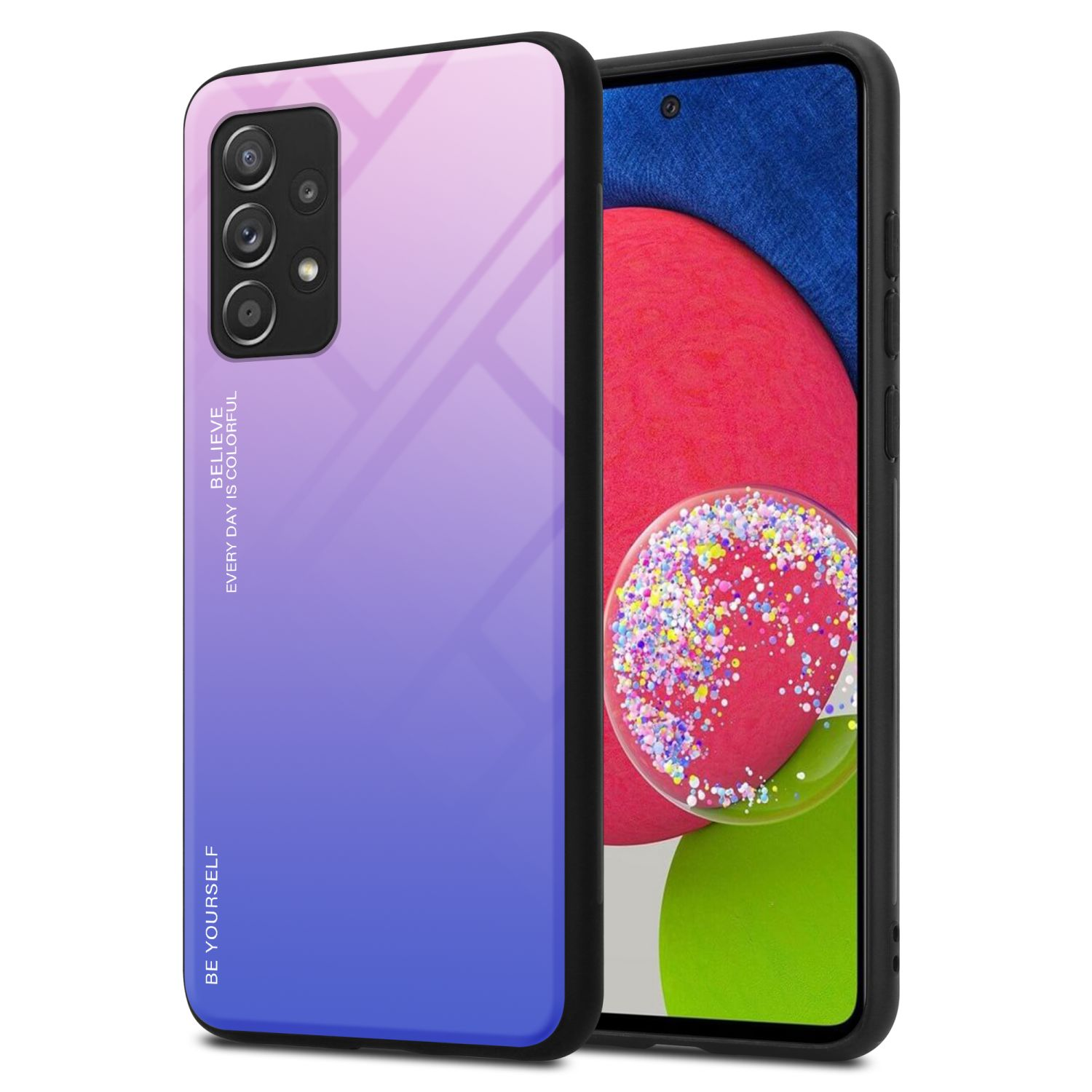CADORABO Hülle Galaxy Farben Samsung, PINK / A52 / - 2 Silikon aus Backcover, A52s, TPU (4G 5G) BLAU Glas