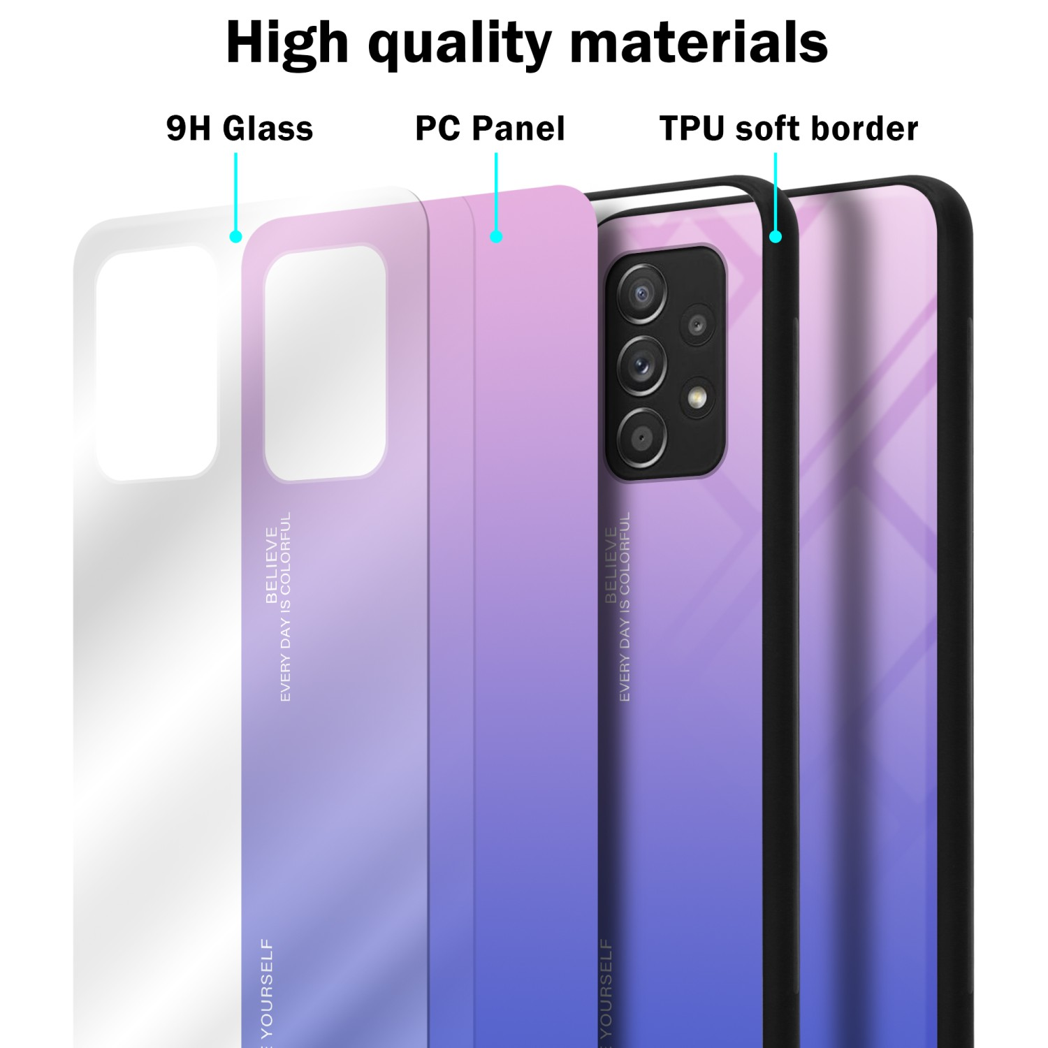 BLAU Galaxy Samsung, A52 5G) - Backcover, / Glas, TPU (4G Farben Hülle A52s, Silikon CADORABO PINK 2 aus /