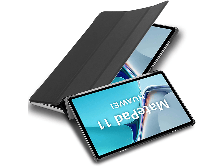 Hülle Up Wake Tablet Huawei Tablethülle SATIN SCHWARZ für Kunstleder, Bookcover Auto Standfunktion CADORABO