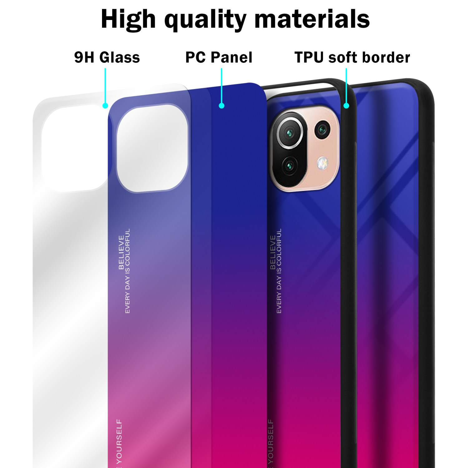 CADORABO Hülle LILA NE, Glas, / 11 ROT / Silikon Backcover, TPU 5G) 11 LITE 2 (4G aus LITE Xiaomi, Farben Mi 