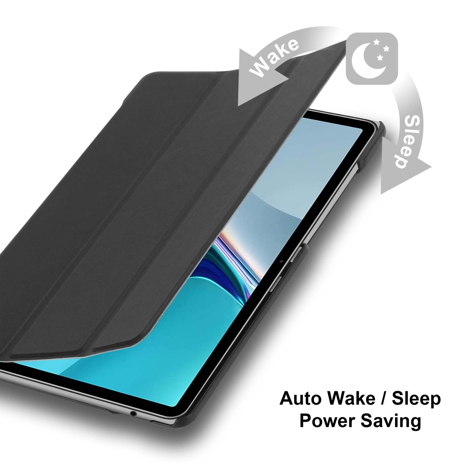 Hülle Up Wake Tablet Huawei Tablethülle SATIN SCHWARZ für Kunstleder, Bookcover Auto Standfunktion CADORABO