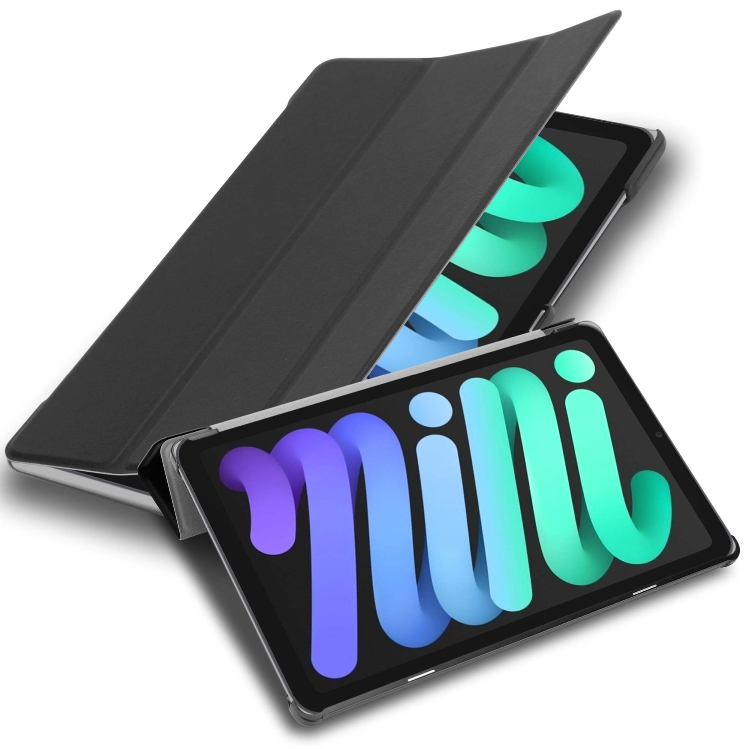 Custodia per tablet aperta con due tablet all'interno. I tablet sono grigi e hanno la parola nilli.