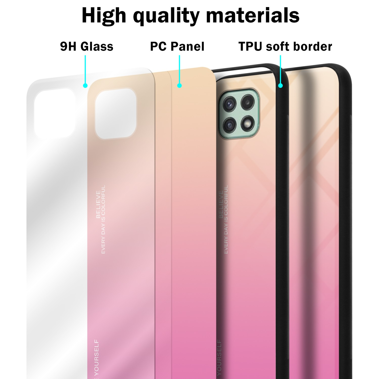 CADORABO Hülle aus TPU Silikon Galaxy Farben Samsung, 5G, ROSA Glas, 2 - GELB A22 Backcover