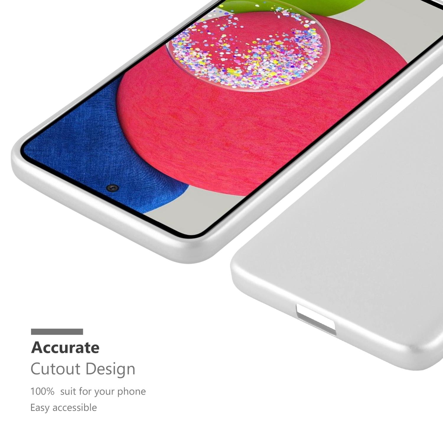 Custodia bianca. Schermo del telefono con sfondo rosa. Il design ritagliato è evidenziato.