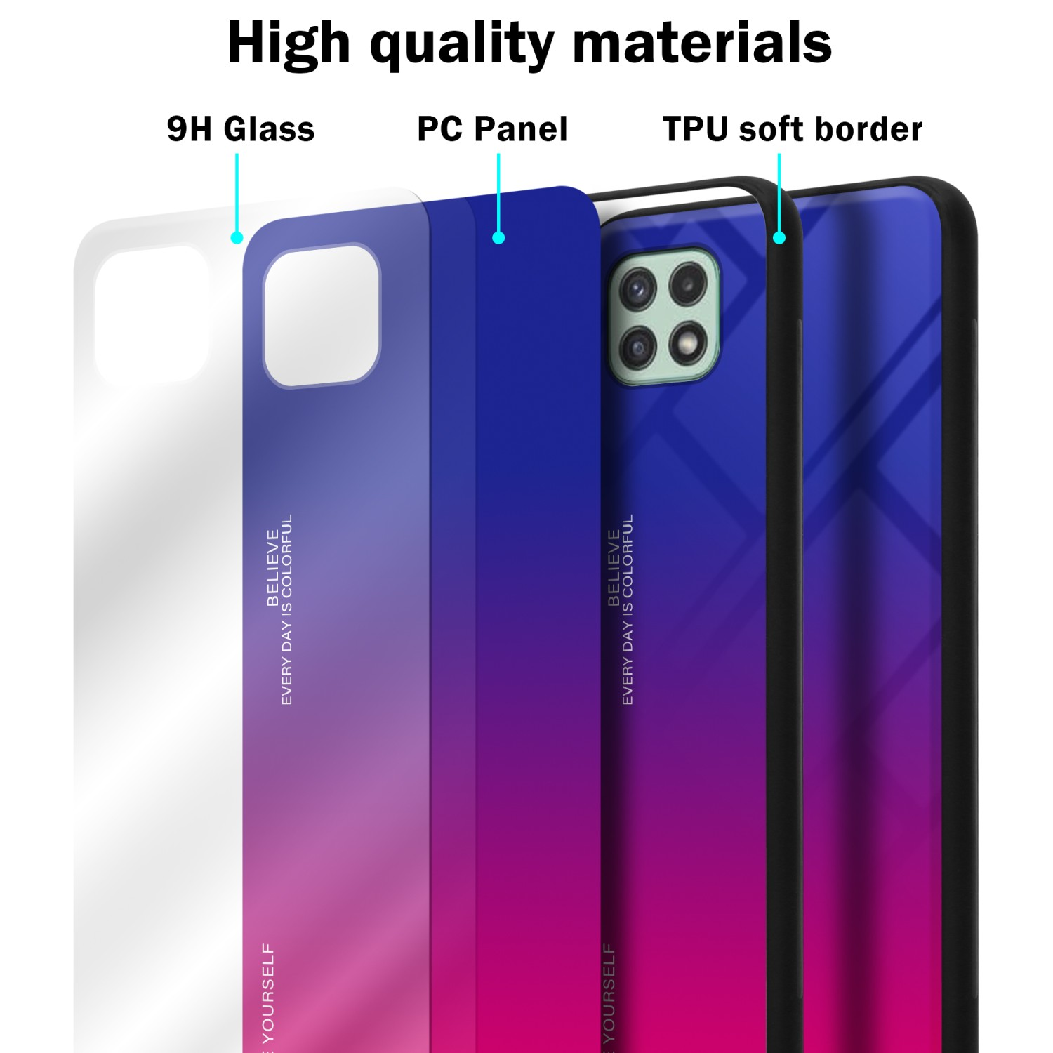 2 Hülle CADORABO ROT Farben Samsung, 5G, Galaxy - A22 TPU Silikon LILA Glas, Backcover, aus