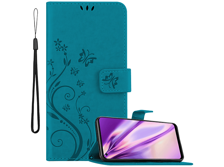 CADORABO Hülle Blumen BLAU 2 Case, Muster CE Flower FLORAL Nord Bookcover, 5G, OnePlus