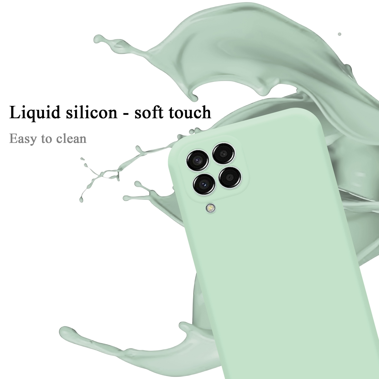 Mintgrüne Handyhülle mit vier Kameras. Flüssiges Silikon, Soft-Touch und leicht zu reinigen.