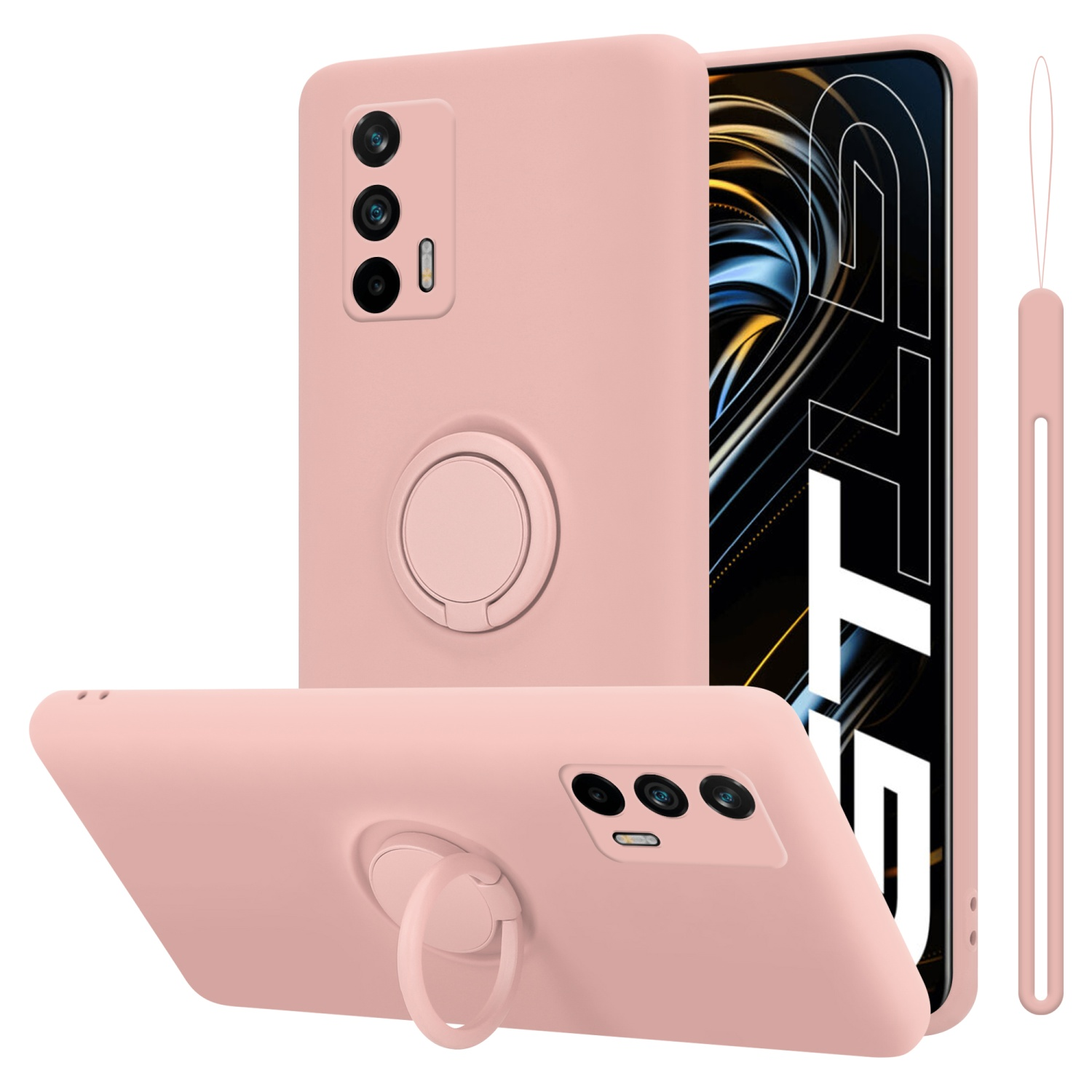 CADORABO Hülle im Ring Case PRO, Q3 2T / Neo Liquid Realme, Backcover, GT / LIQUID Style, PINK Silicone GT