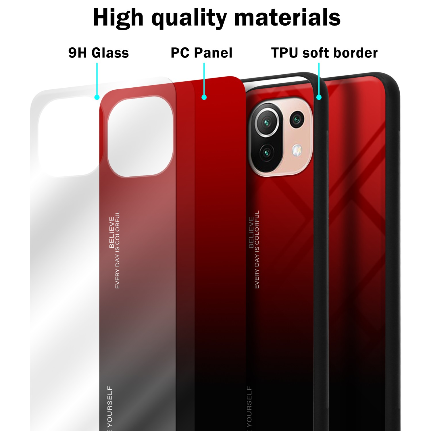 Hülle / NE, Xiaomi, CADORABO LITE LITE / aus SCHWARZ Mi TPU 11 - ROT Backcover, 5G) (4G Farben 2 Glas, 11 Silikon