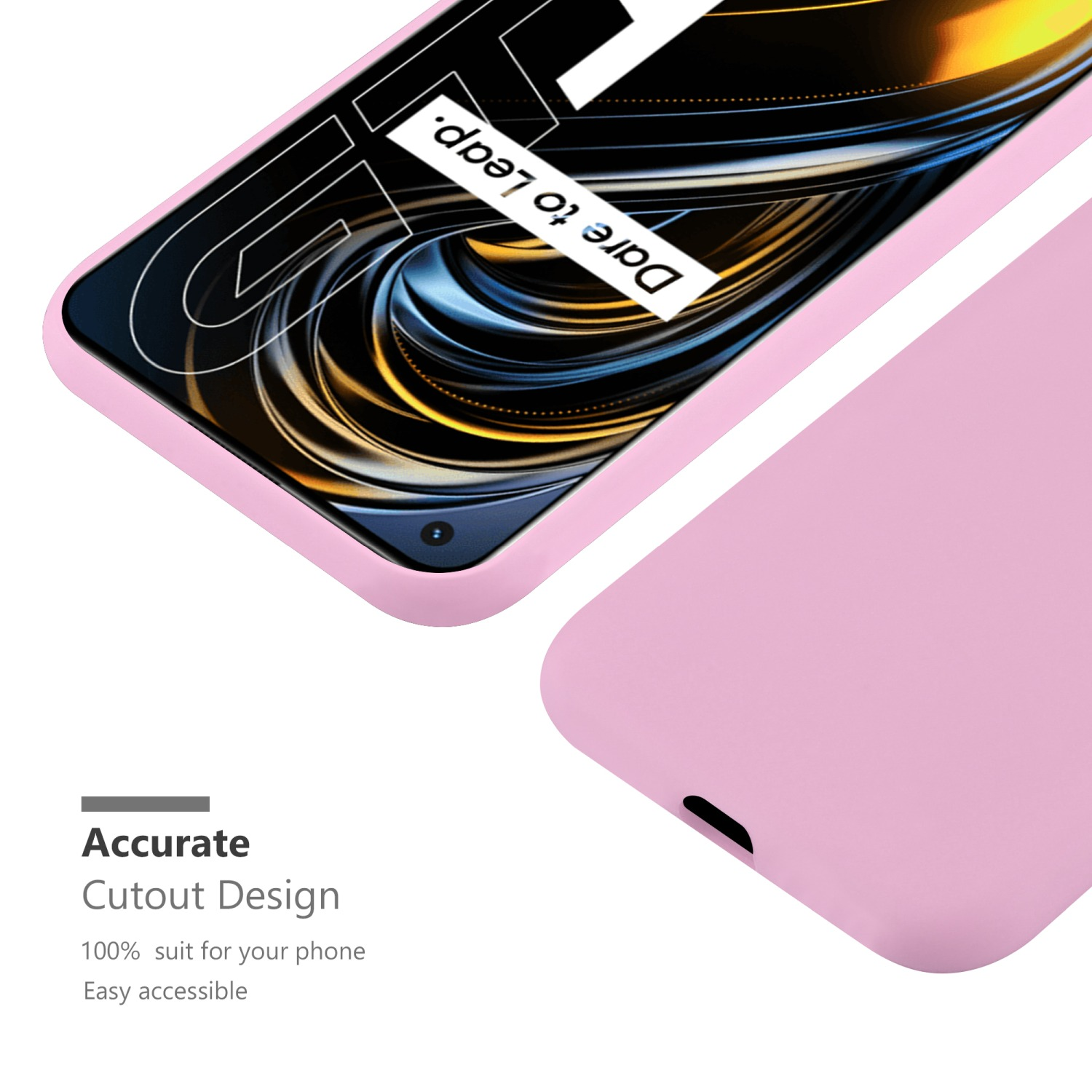 Rosa Handyhülle mit Telefon. Zeigt das Ausschnittdesign. Präzises und leicht zugängliches Design.