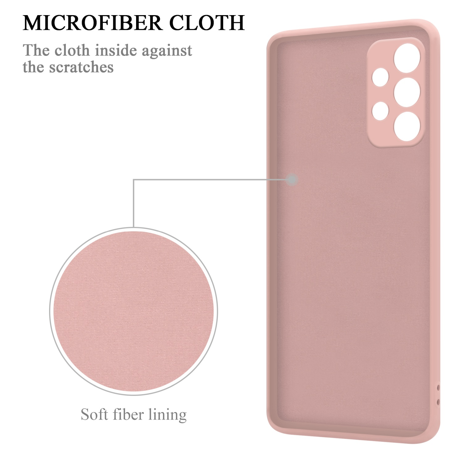 Interno della custodia rosa per telefono. L'interno è rosa. Custodia aperta, contorno visibile.