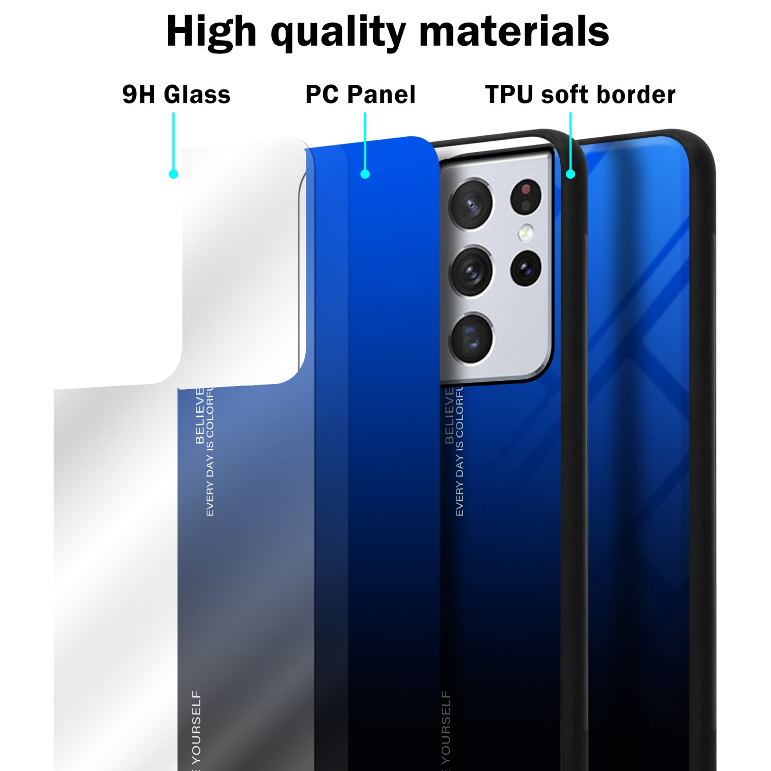 - Hülle Samsung, 2 aus Farben Galaxy TPU BLAU ULTRA, SCHWARZ Glas, Silikon CADORABO S22 Backcover,