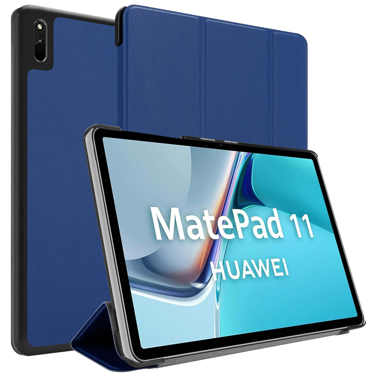 CADORABO Tablet Hülle Auto Kunstleder, Tablethülle DUNKEL JERSEY Wake Up für Standfunktion BLAU Bookcover Huawei