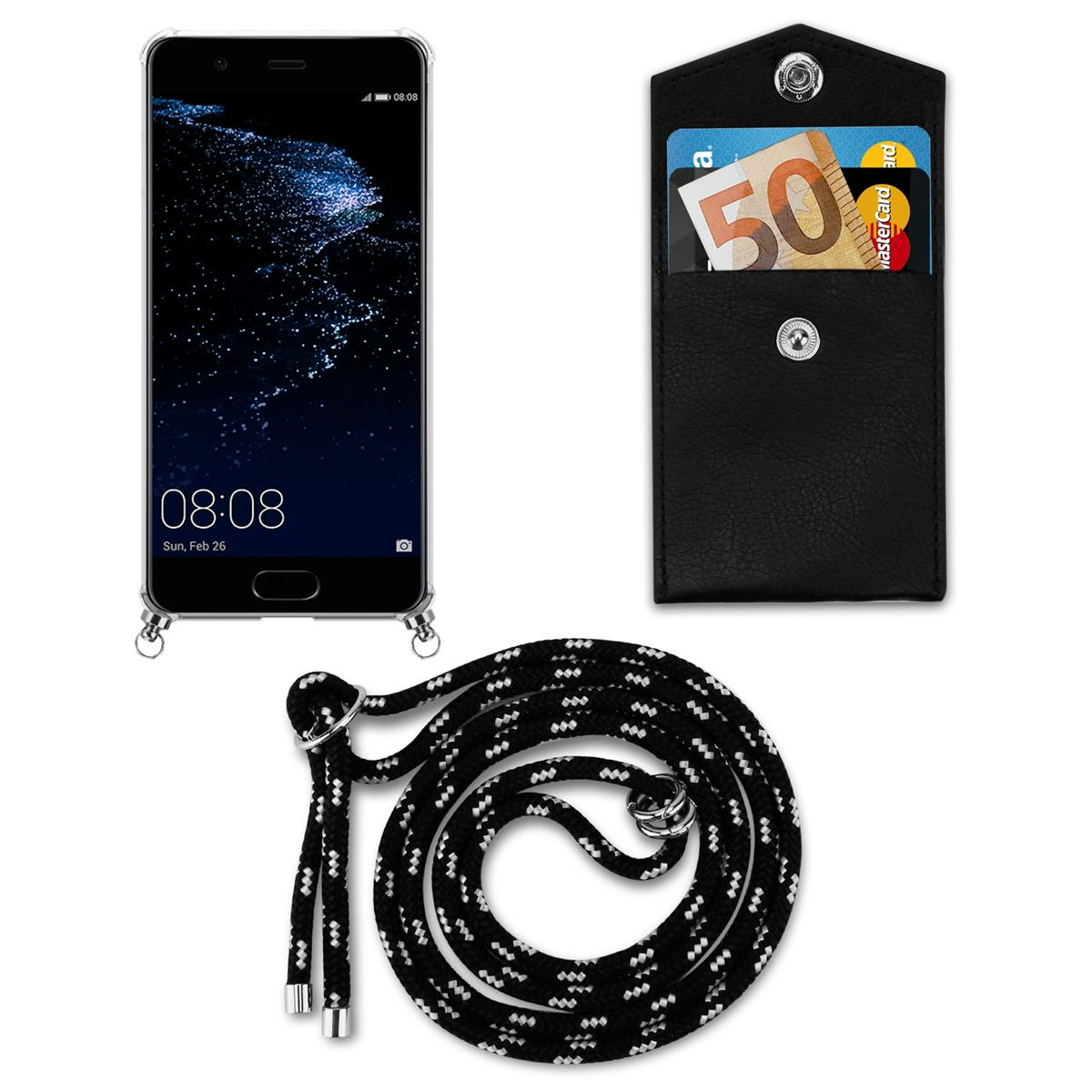 Ein Telefon, eine Hülle mit Kartenfächern und ein Schlüsselband.
