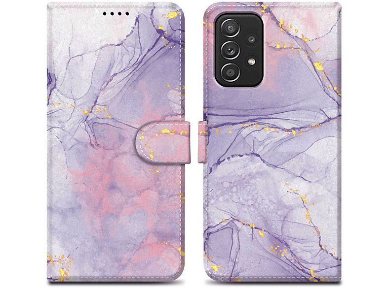 CADORABO Book Hülle / Pink A52 / Design, Print Marmor Lila No. Galaxy 5 5G) (4G Bookcover, Samsung, im A52s