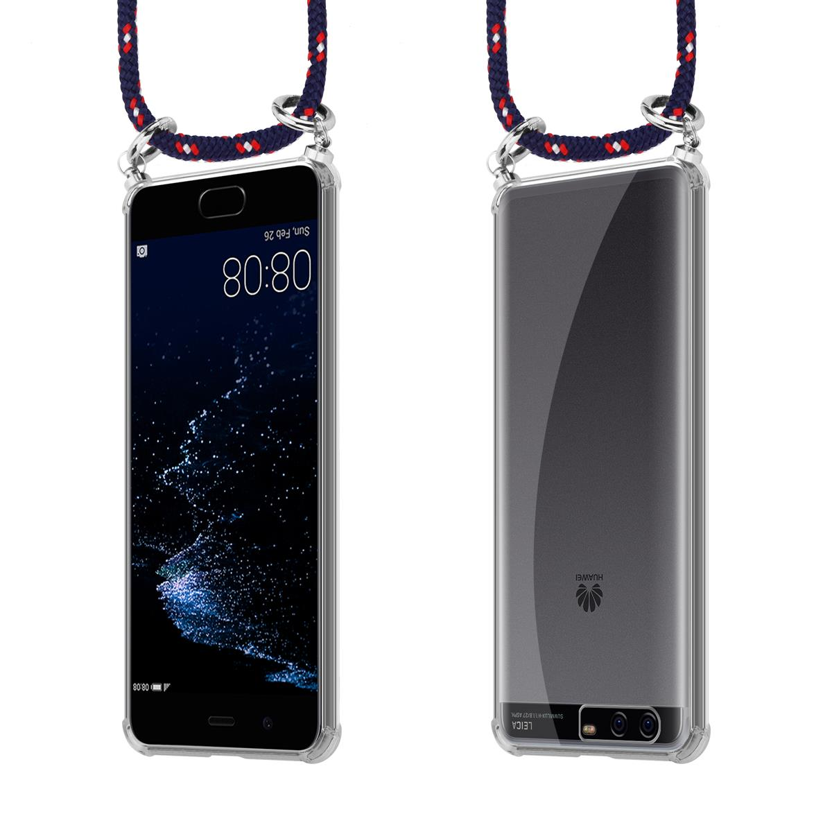 CADORABO TPU Handy Kette SILBER, Backcover, Huawei, P10 PLUS, BLAU ROT WEIß GEPUNKTET