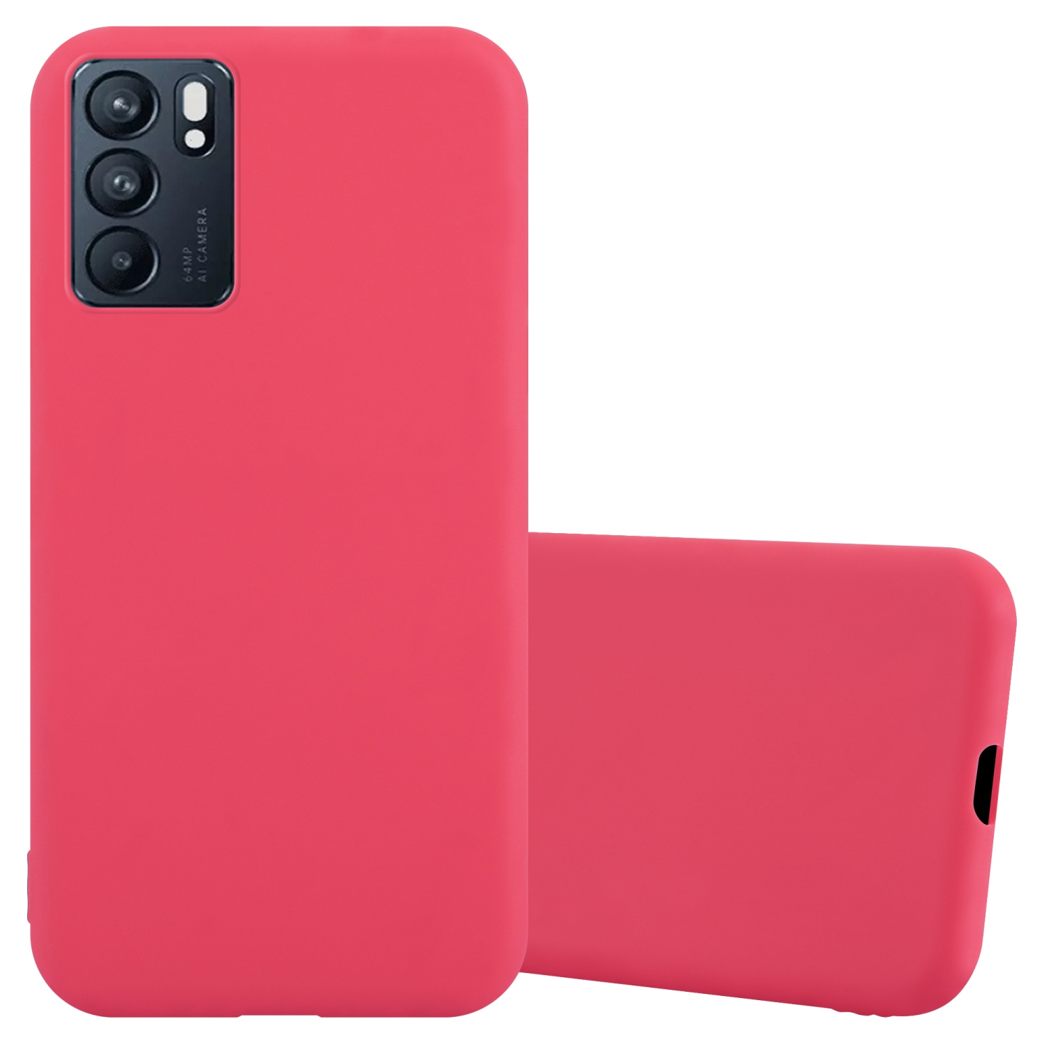Rote Handyhülle mit zwei Hüllen. Ein Telefon ist darin. Einfarbige rote Farbe.