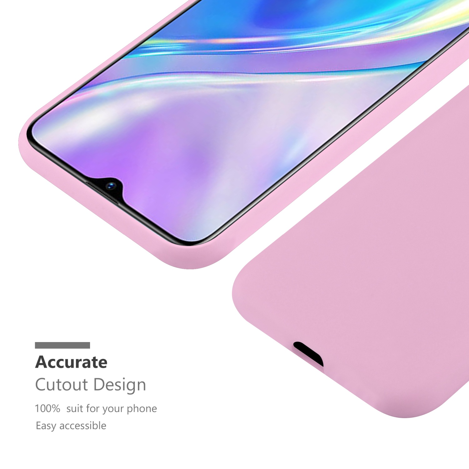 Eine rosa Handyhülle mit einem Telefon darin. Die Hülle bedeckt die Ränder des Telefons.