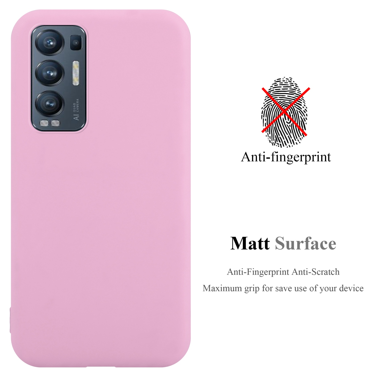 Una custodia per telefono rosa con più obiettivi. Anti-impronte e superficie opaca.