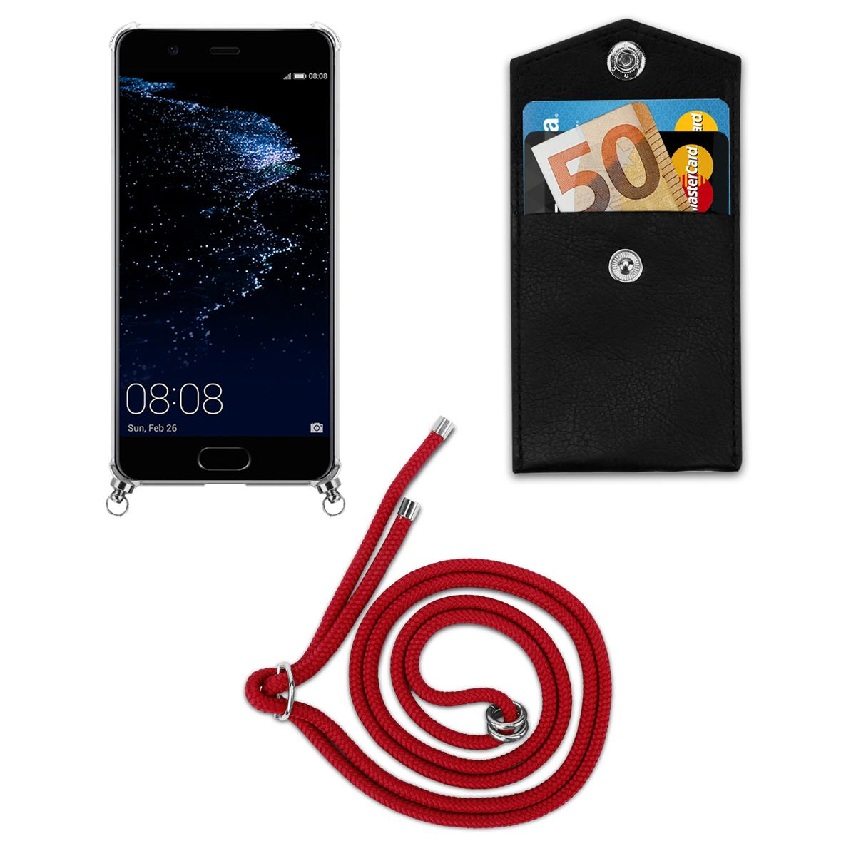 Telefon mit Umhängeband und schwarzem Kartenetui. Hintergrund ist weiß. Text: Kompakt, Geldbörsenalternative.