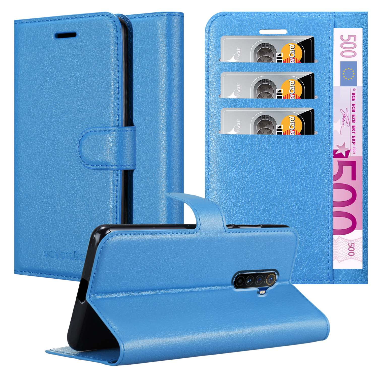 CADORABO Book Hülle Standfunktion, Bookcover, PRO BLAU / PASTELL Ace, Realme, Reno X2 Oppo