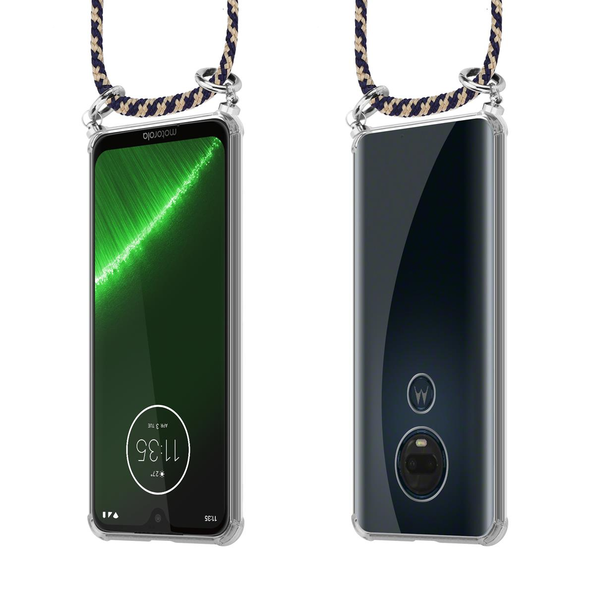 CADORABO Verstellbare Handykette, Backcover, Motorola, MOTO G7 / G7 PLUS, DUNKELBLAU GELB