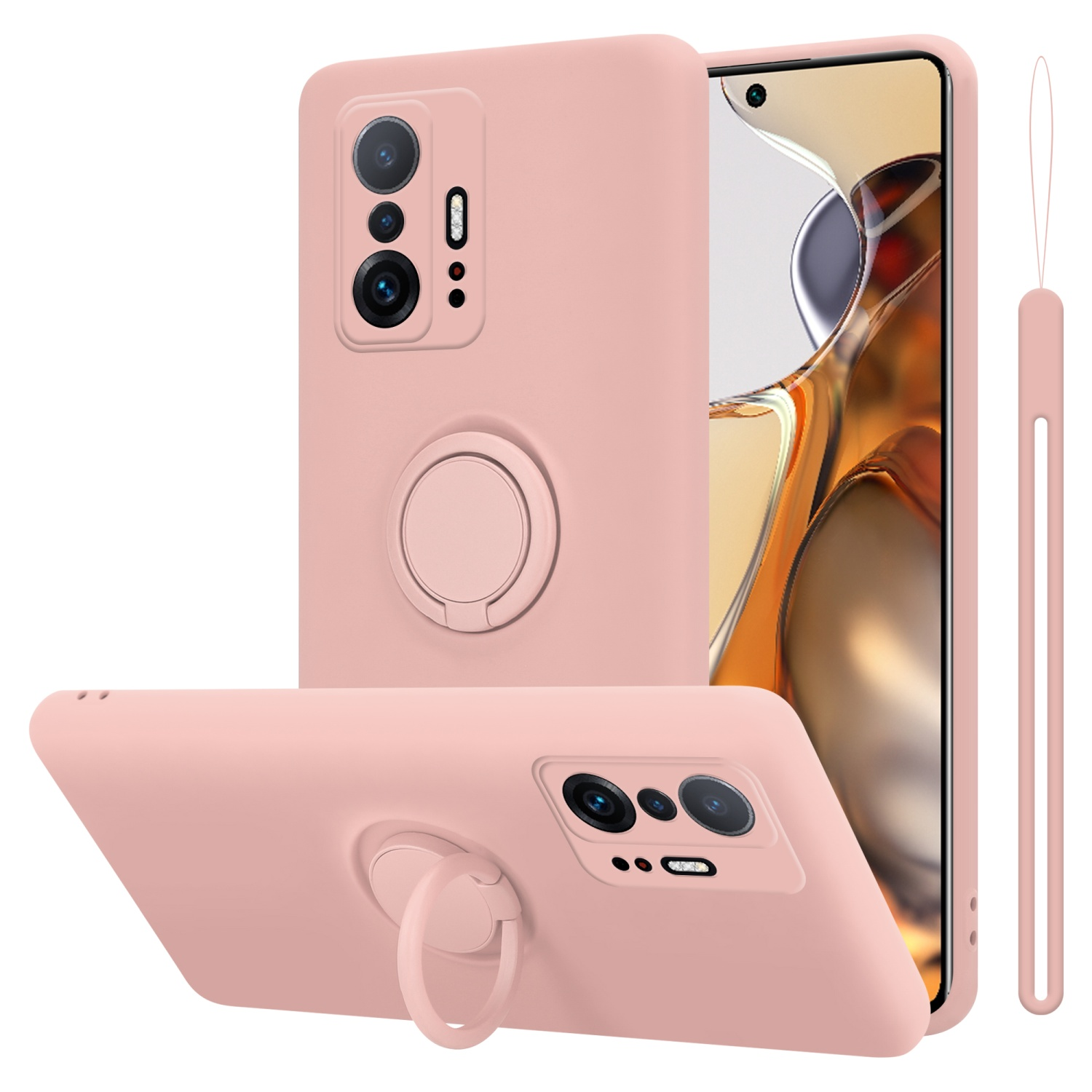 Hülle CADORABO Backcover, Silicone / Ring PRO, Liquid Case PINK 11T 11T Xiaomi, Style, im LIQUID