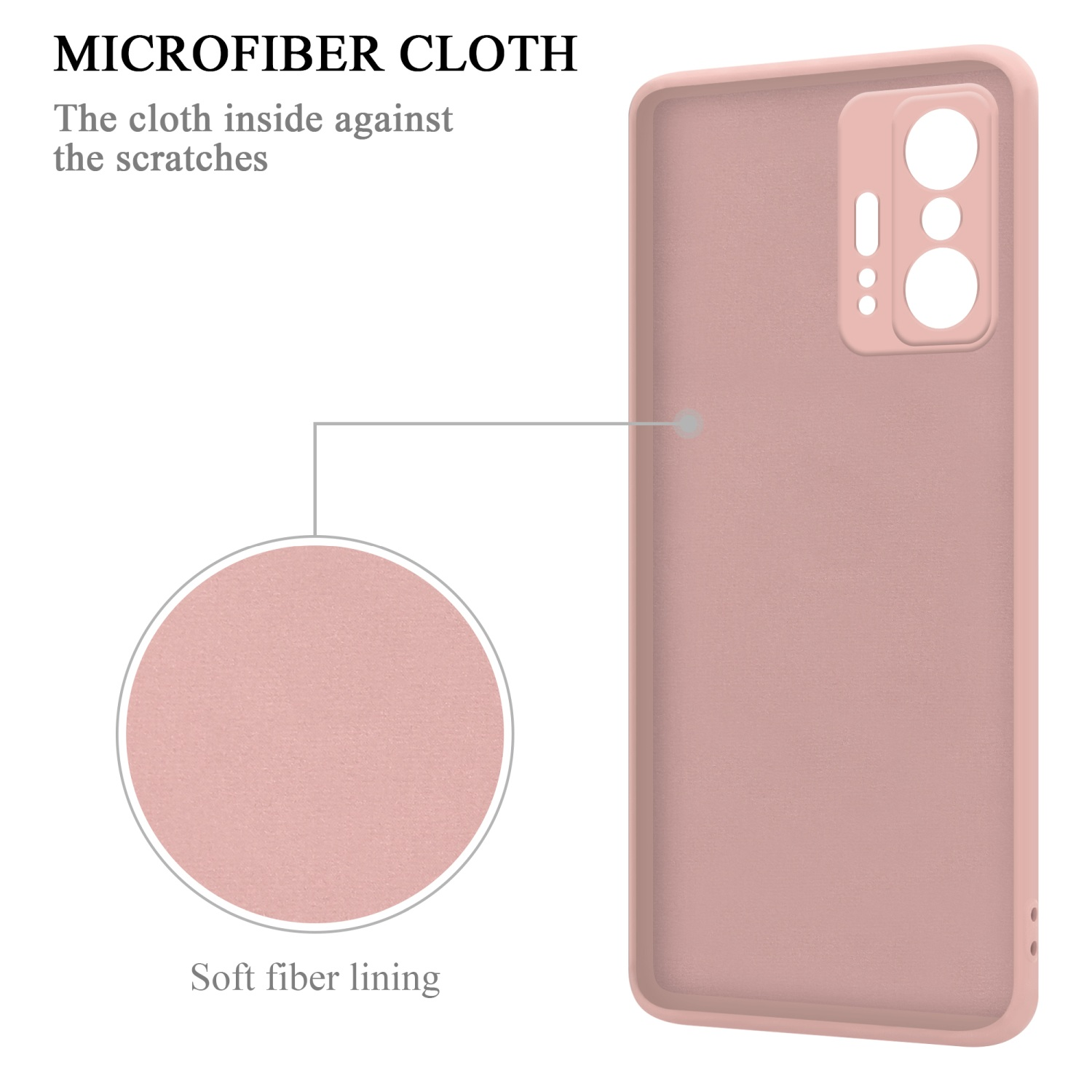 Interno della custodia rosa con morbida fodera e panno in microfibra.