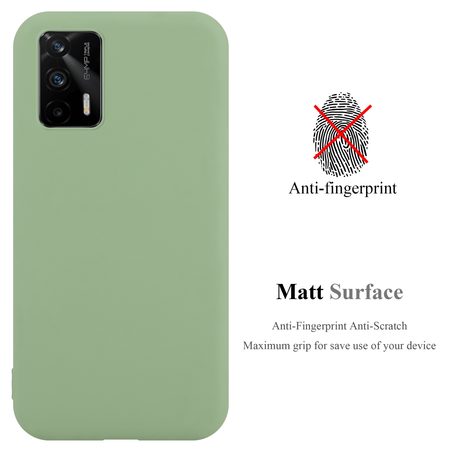 Grüne Handyhülle mit Anti-Fingerabdruck-Text und Fingerabdruck-Symbol.