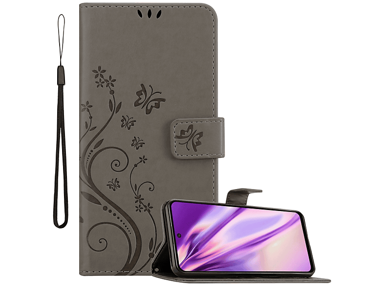 Muster Case, FLORAL 5G, POCO Bookcover, GRAU Blumen Flower PRO Hülle CADORABO M4 Xiaomi,