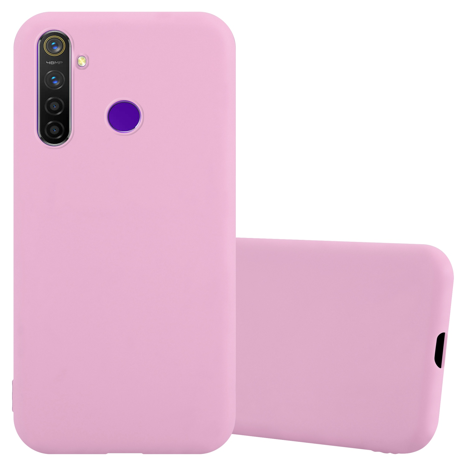 Custodia per telefono rosa. Due custodie. Una che mostra la fotocamera e il flash. Custodia per telefono rosa.