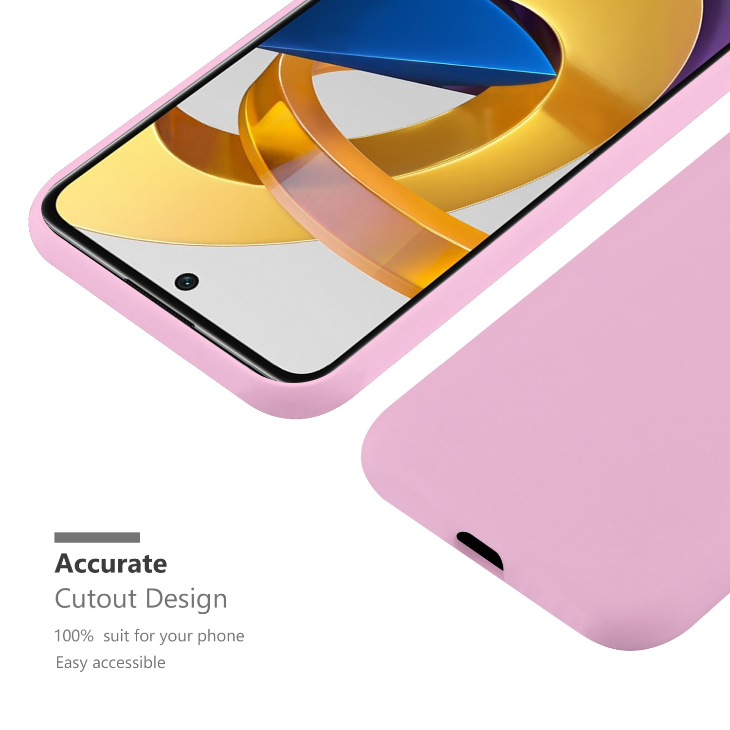 Custodia per telefono rosa su sfondo bianco, con un design di ritaglio dettagliato per un telefono.