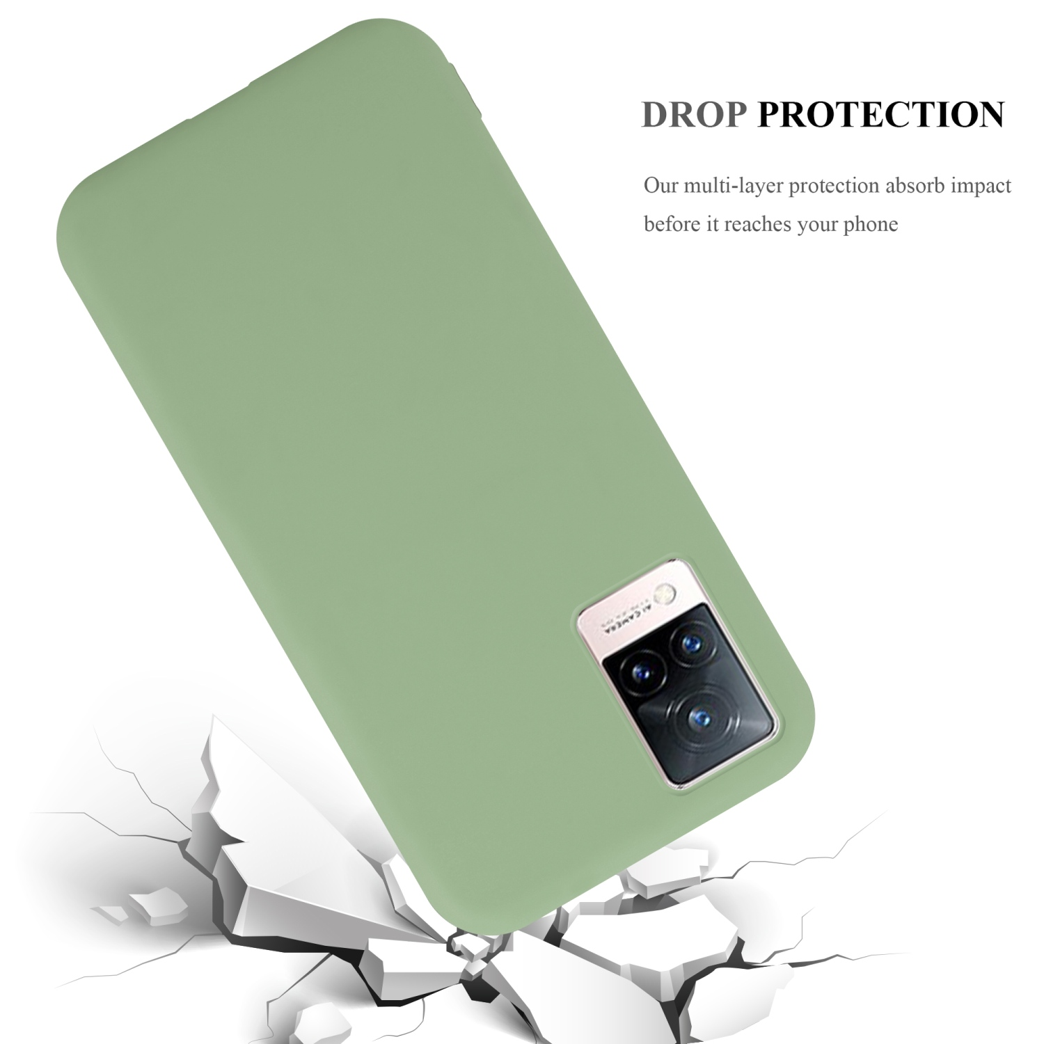 Una custodia per telefono verde che cade. Sembra essere resistente con protezione dalle cadute.