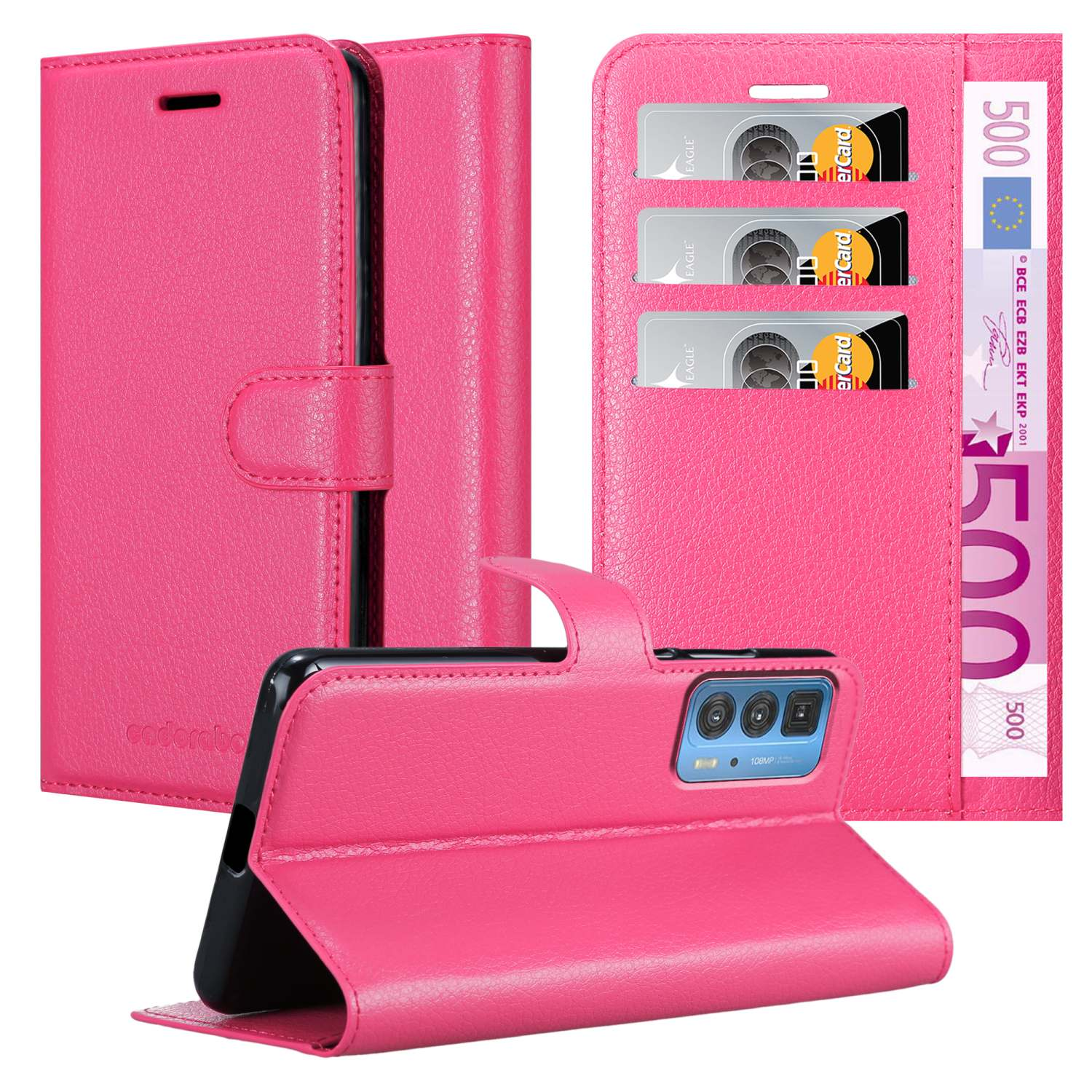PRO / EDGE Motorola, EDGE CHERRY S Standfunktion, Bookcover, Hülle 20 PINK PRO, CADORABO Book