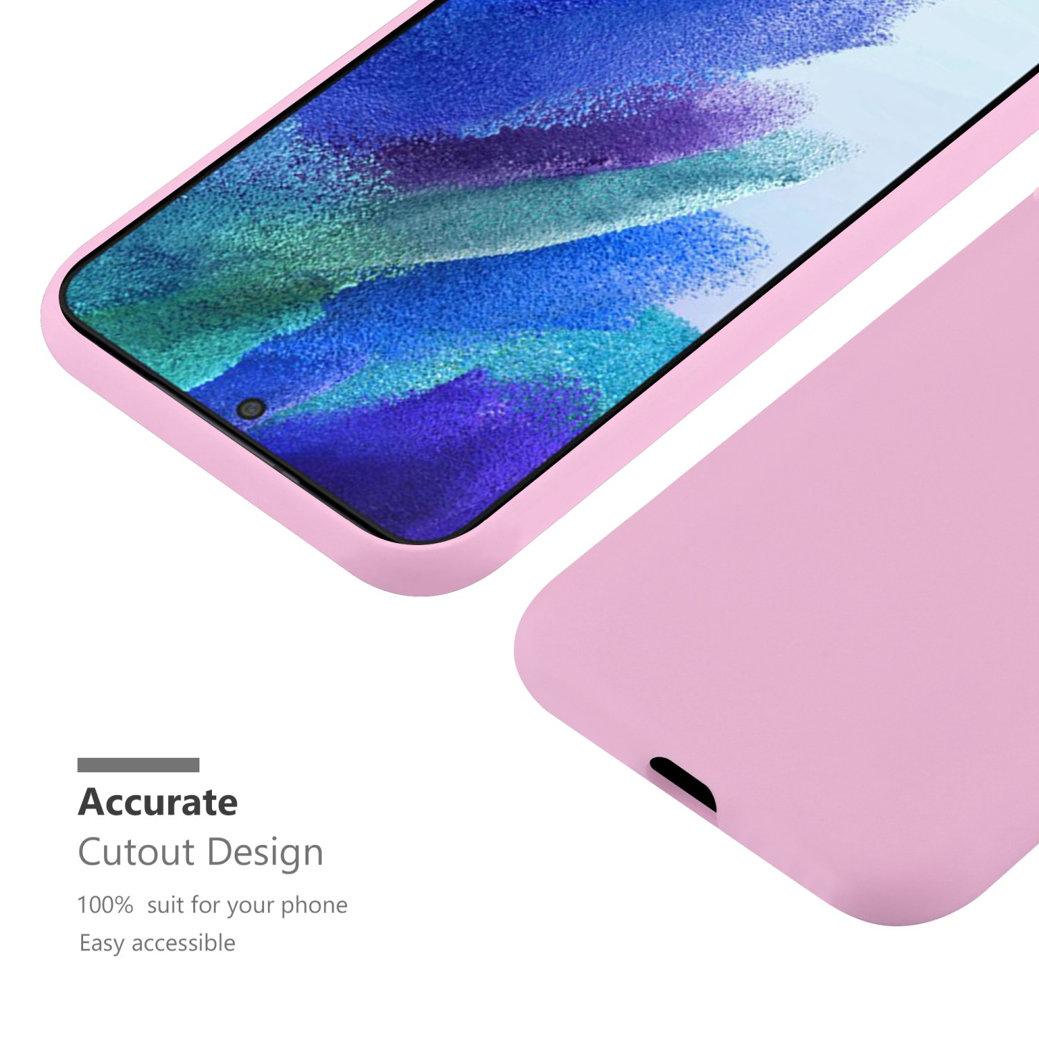 Rosa Handyhülle mit Handy. Präzises Design für einfachen Zugriff.