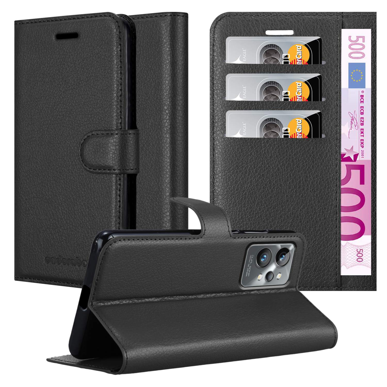 CADORABO Book Hülle Standfunktion, GT PRO, 2 PHANTOM Bookcover, Realme, SCHWARZ