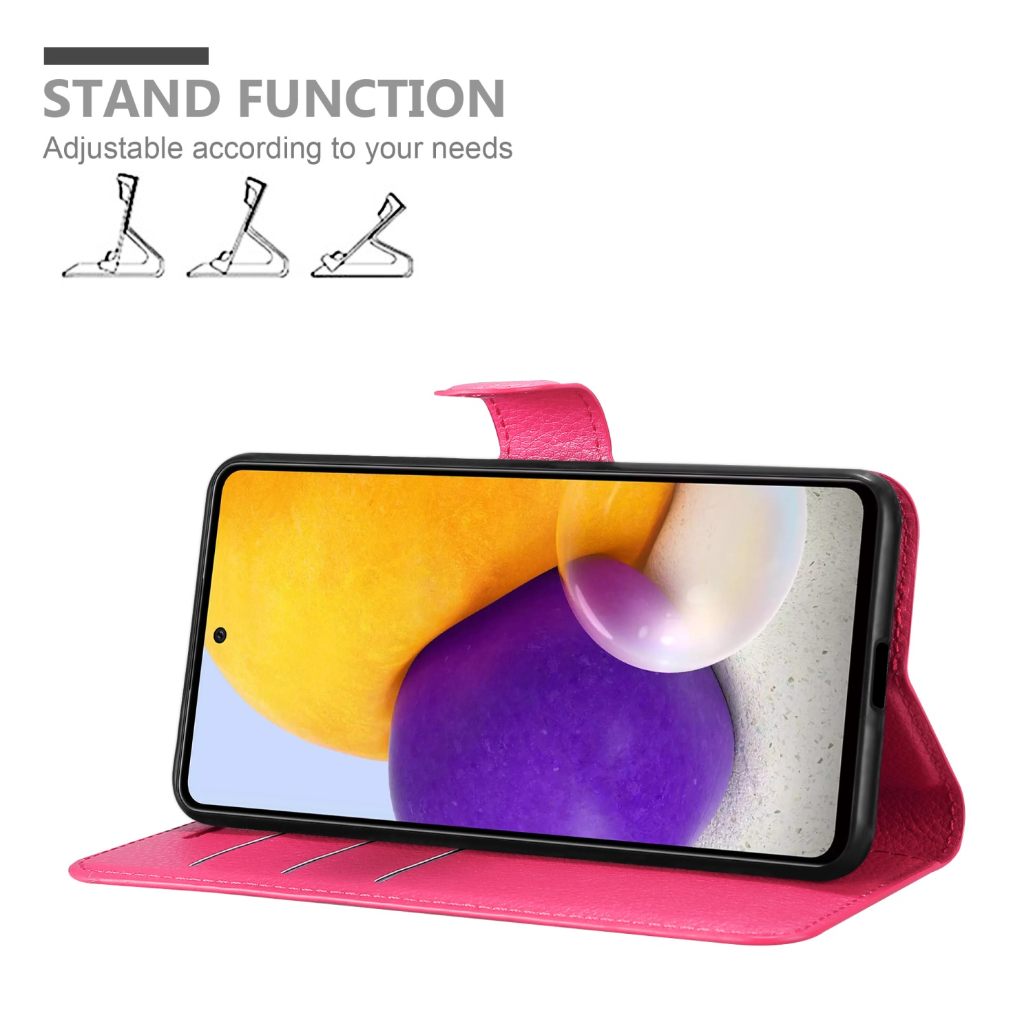 Una custodia rosa per telefono con telefono e funzione stand. Una custodia rosa.