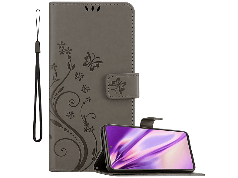 CADORABO Samsung, A53 Bookcover, Galaxy Hülle Flower Case, 5G, Muster FLORAL GRAU Blumen