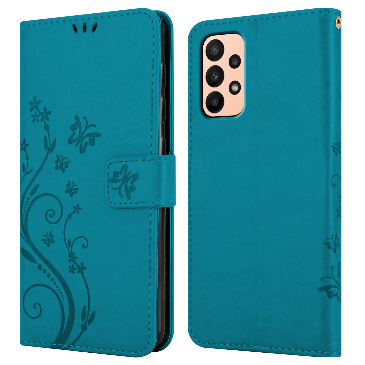 CADORABO Hülle BLAU Galaxy 4G, Samsung, Flower Blumen Case, A23 Bookcover, FLORAL Muster