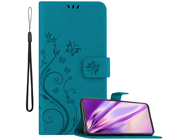 Flower BLAU Bookcover, Galaxy Blumen Case, FLORAL CADORABO Hülle 5G, Muster Samsung, A53