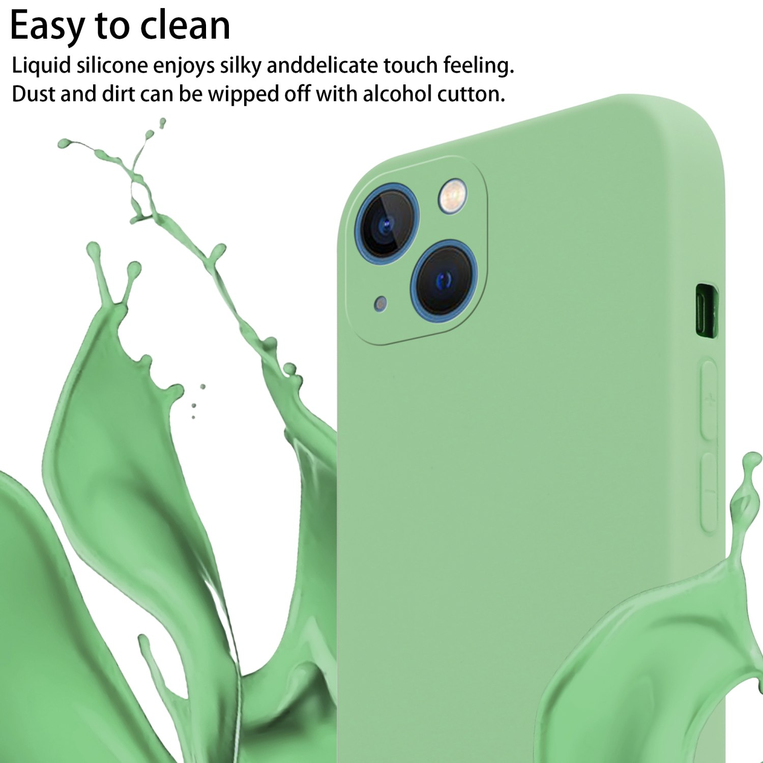 Custodia verde per telefono con fotocamera e testo: Facile da pulire.