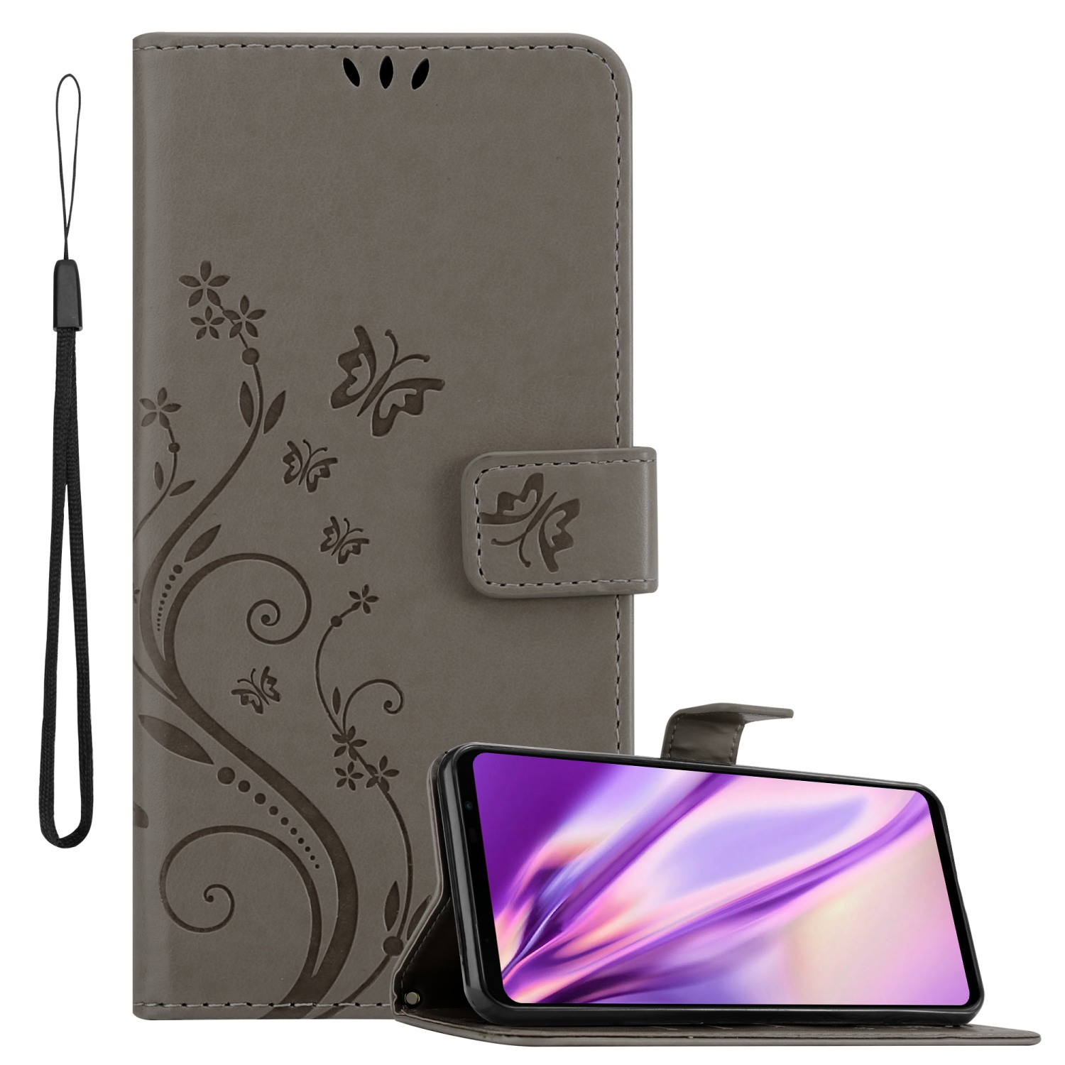 Muster ROG GRAU Flower Hülle FLORAL Case, Bookcover, Asus, Blumen Phone CADORABO 5,