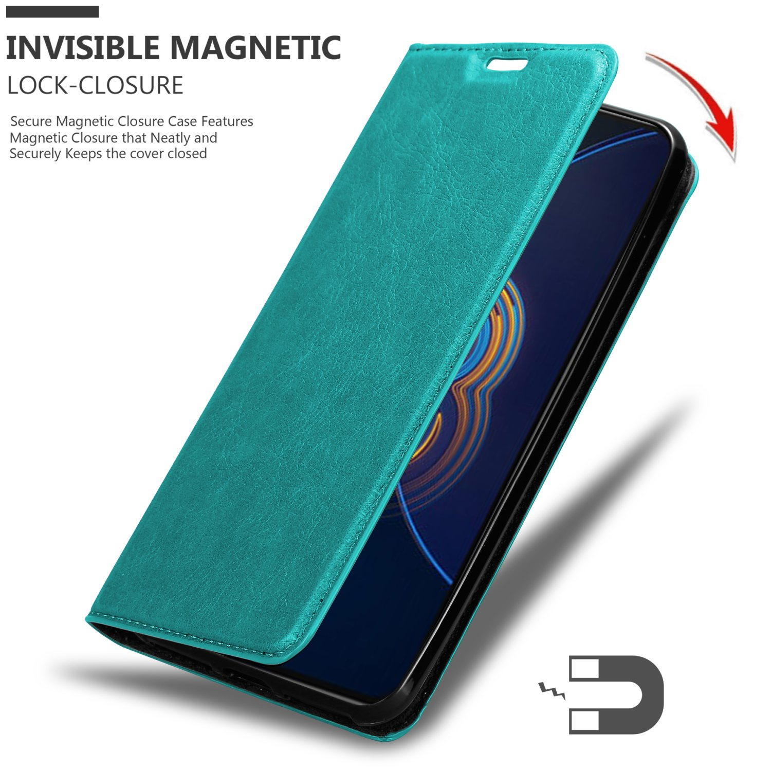 CADORABO Book Hülle Invisible Magnet, 8 Bookcover, TÜRKIS PETROL Asus, ZenFone FLIP