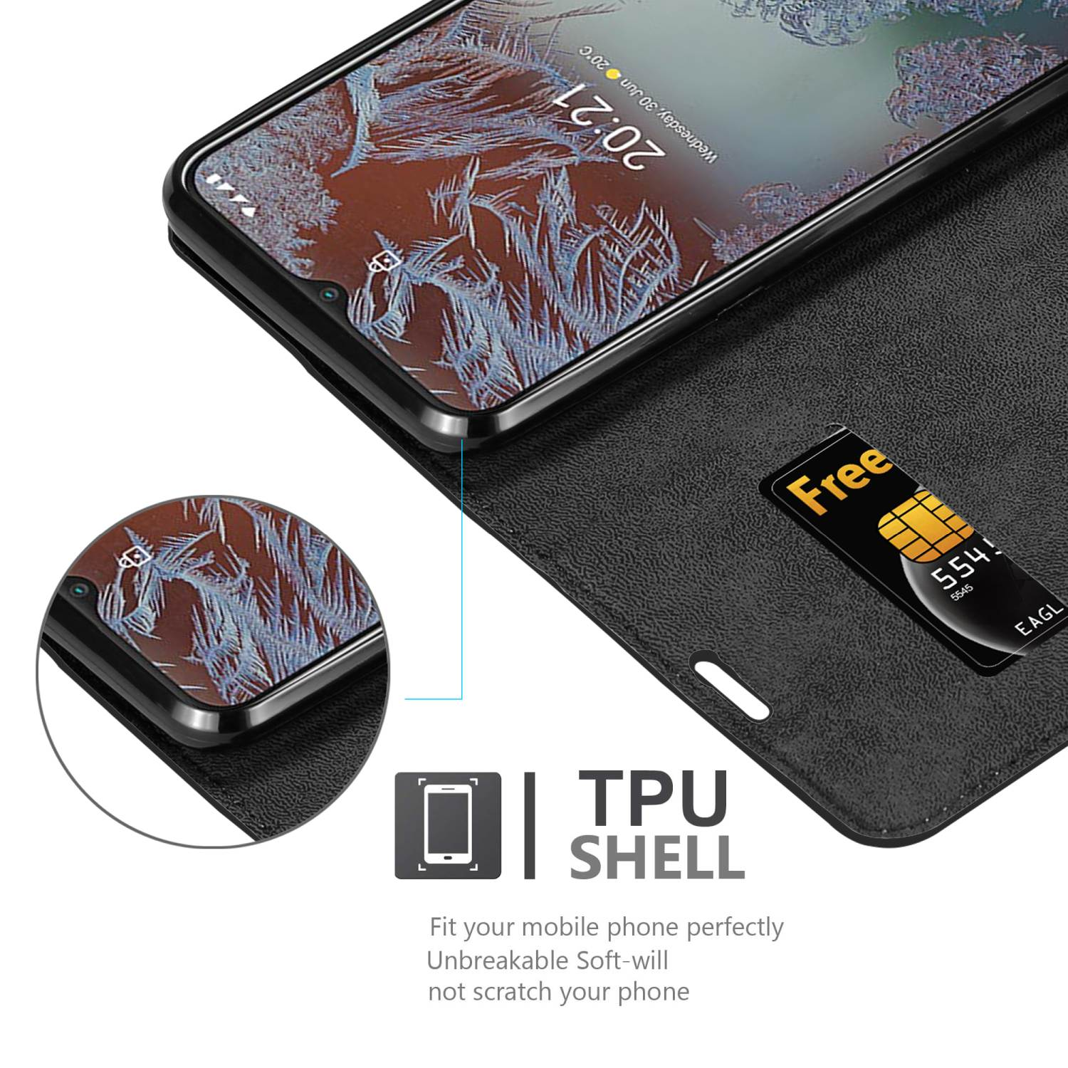 Telefono nero, scheda SIM e testo: Guscio in TPU.