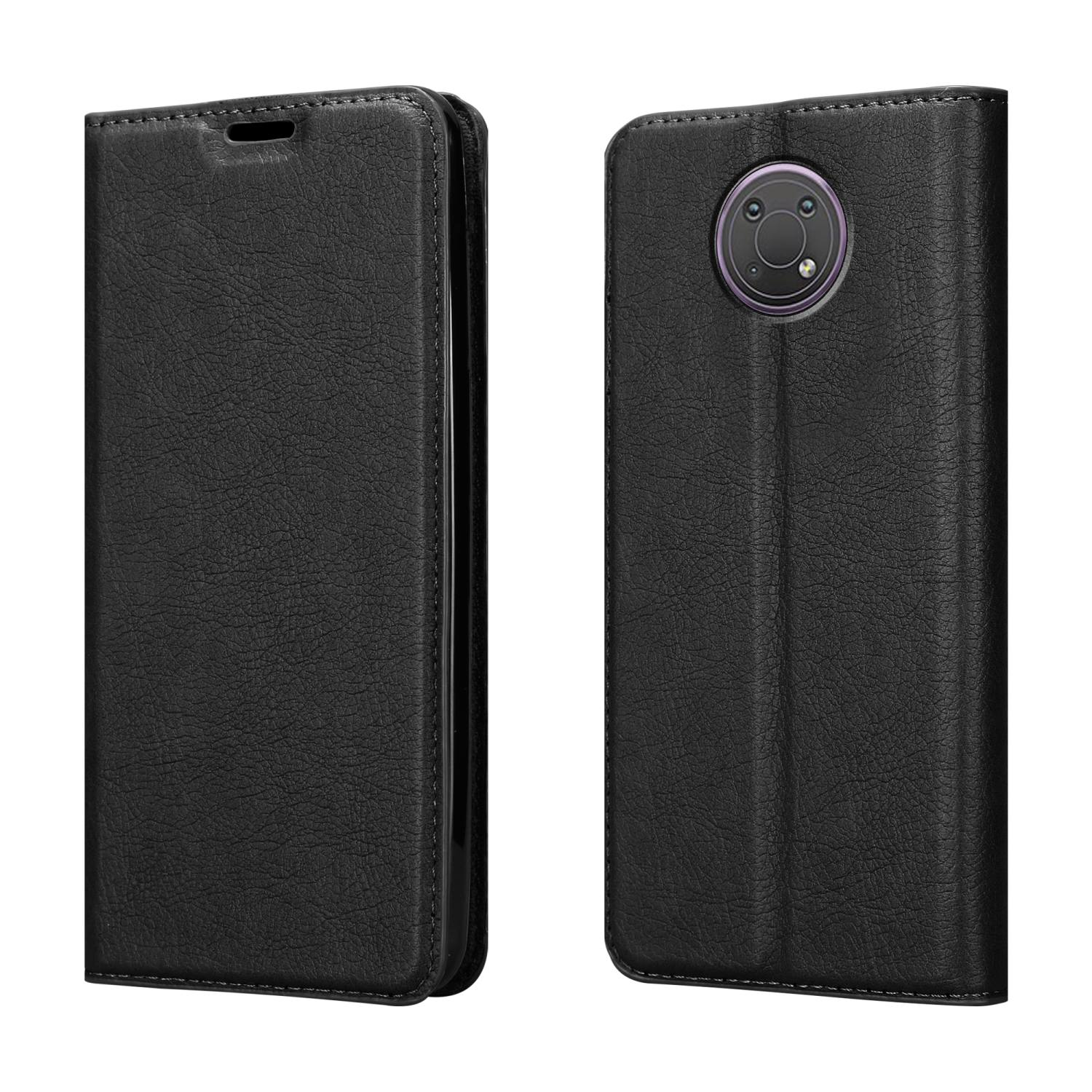 Custodia per telefono nera, che mostra la parte anteriore e posteriore. La parte posteriore ha una fotocamera circolare.